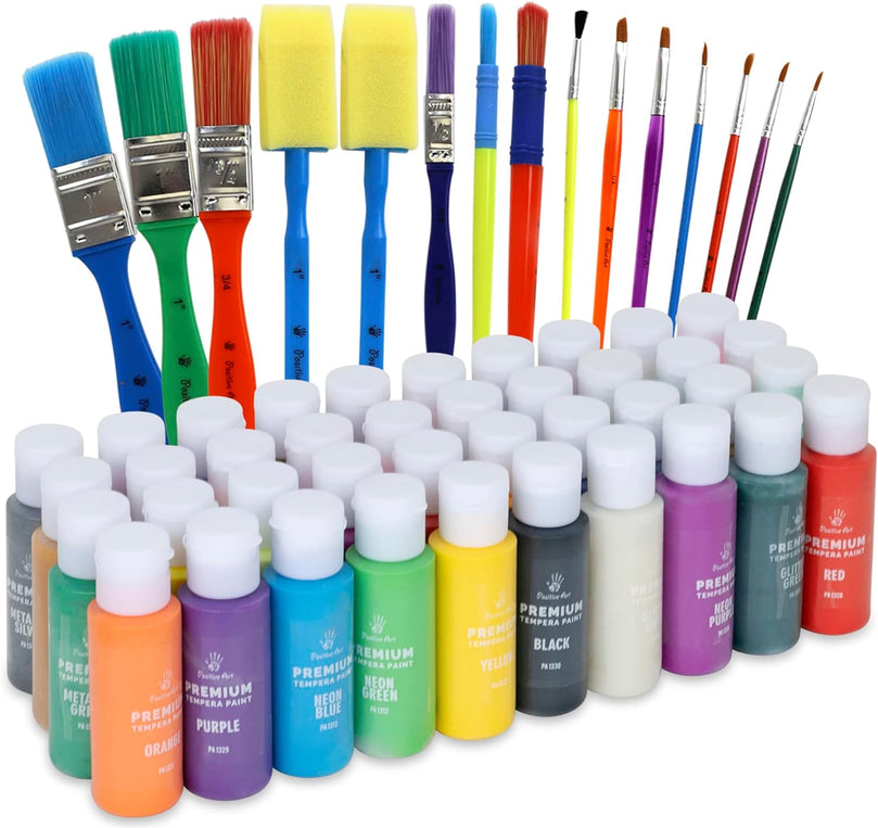 Kids Tempera Paint Set - 40 Colors with Brushes