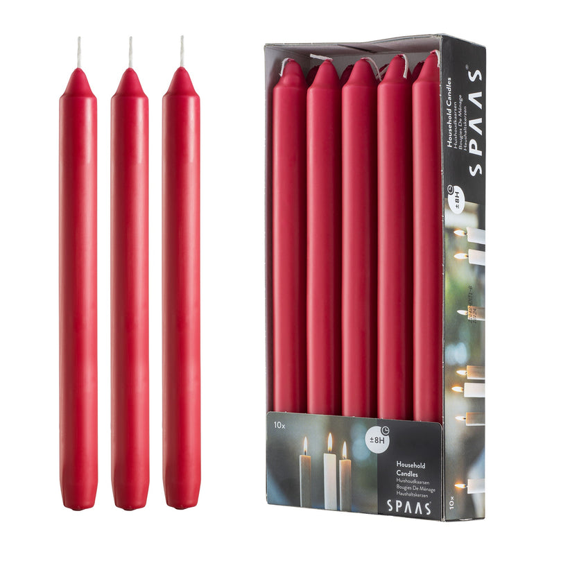 10" Straight Candlesticks - 10 Pack - Red