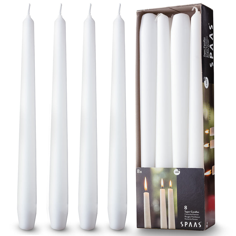 10" Tapered Candles, 8 Pack, White