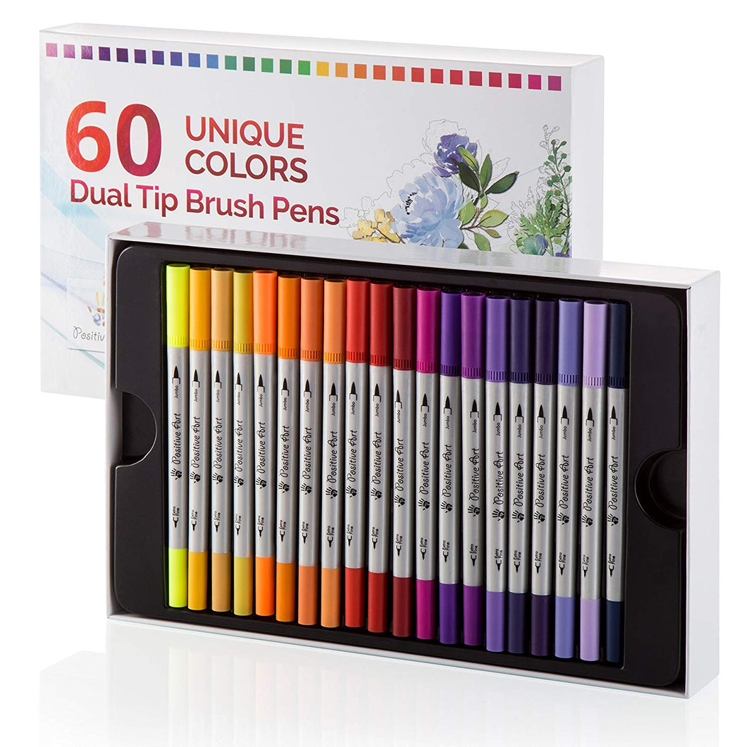 Art Markers Dual Tips Coloring Brush Fineliner Color Pens, 60
