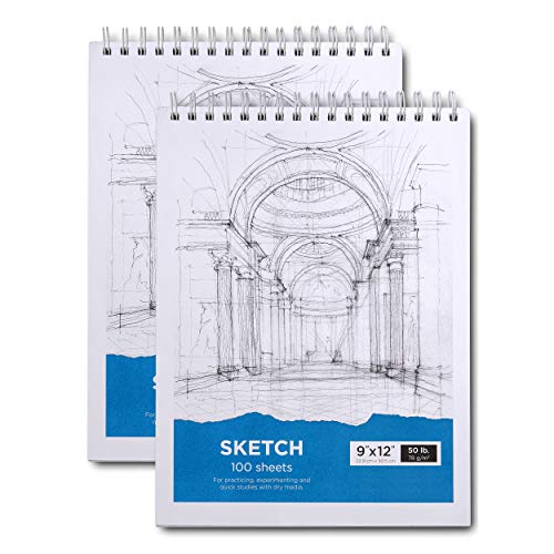 Lartique 9x12 Sketch Book, 2-Pack, 100 Sheets Each, (100gsm) Sketchbook for Drawing, Writing, Painting, Sketching, Designing, Doodles, Journaling –